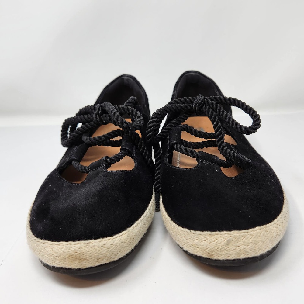 FitFlop Womens Fia Black Suede Lace Up Ballet Flats Size 7.5 Espadrille Comfort - Picture 4 of 9